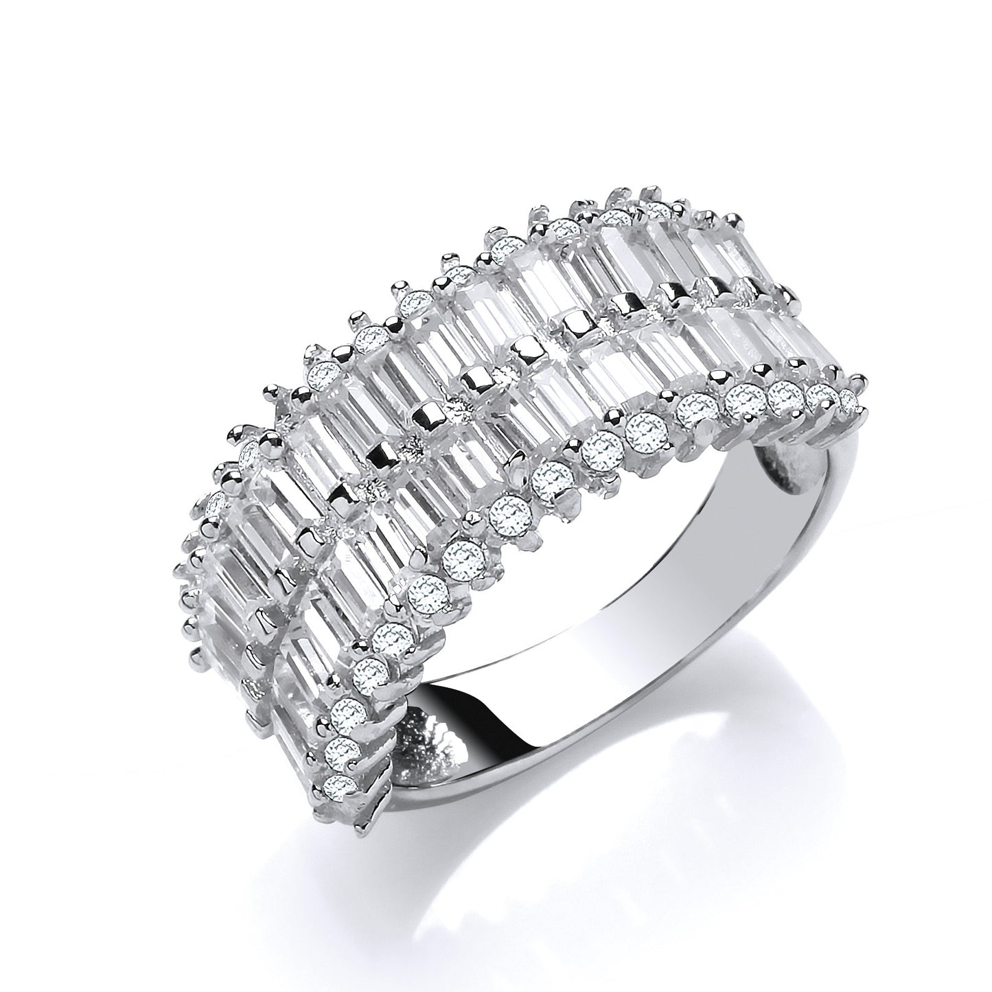 Silver  baguette CZ 3 Row Channel Eternity Ring - GVR768