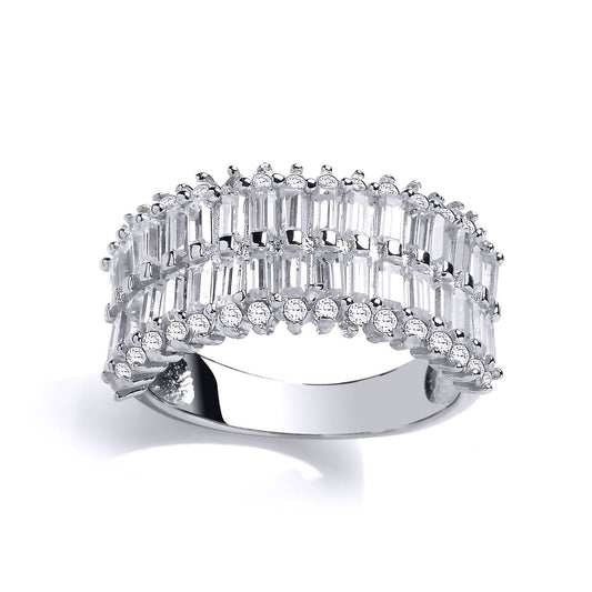 Silver baguette CZ 3 Row Channel Eternity Ring - GVR768