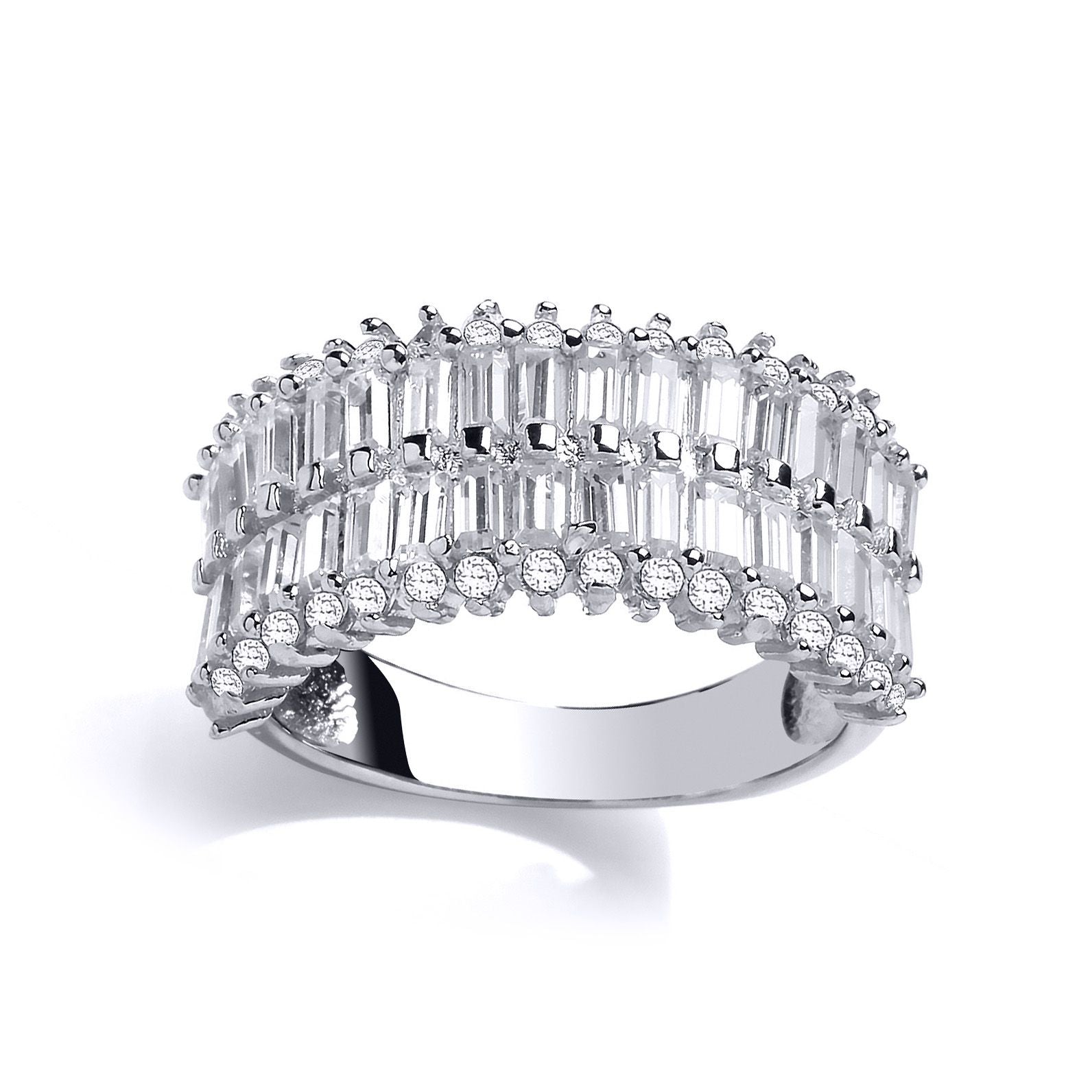 Silver  baguette CZ 3 Row Channel Eternity Ring - GVR768