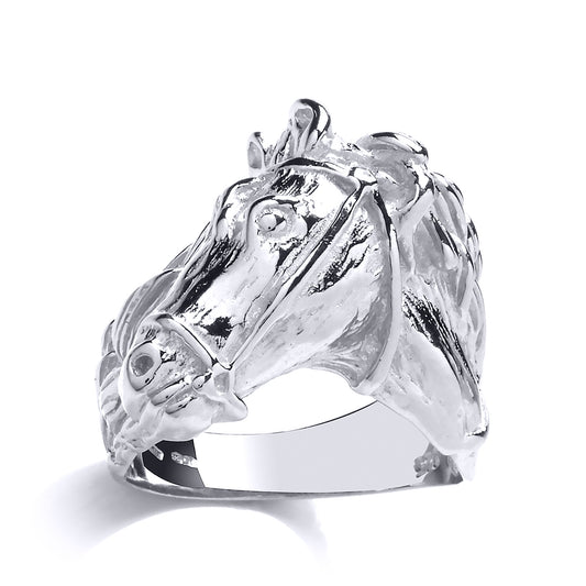 Mens Silver  Horse Head Signet Ring - GVR779