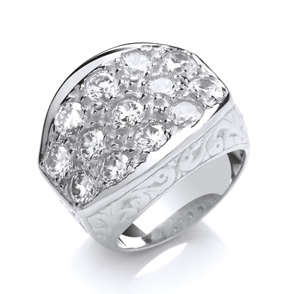 Mens Silver  CZ Pave Cluster Gypsy Signet Ring - GVR783