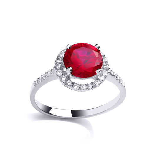 Silver  Rose red CZ Shoulder-Set Halo Solitaire Engagement Ring - GVR788RU