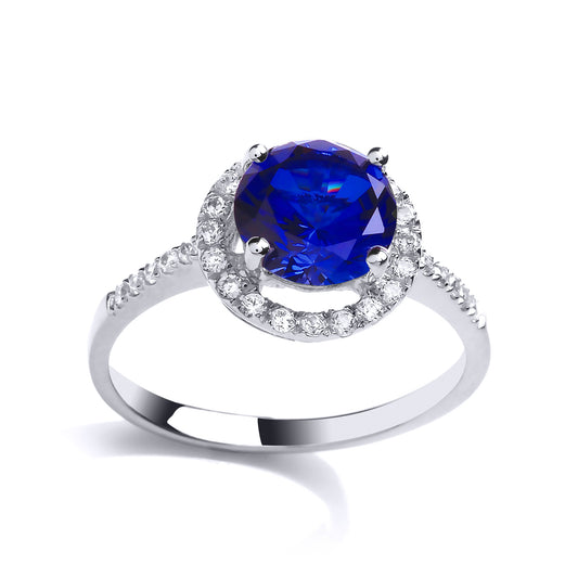 Silver  Blue CZ Halo Solitaire Engagement Ring - GVR788SAP