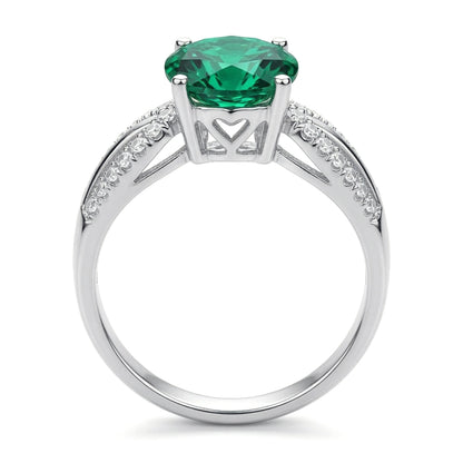 Silver  Green CZ Shoulder Set Solitaire Engagement Ring - GVR790EM