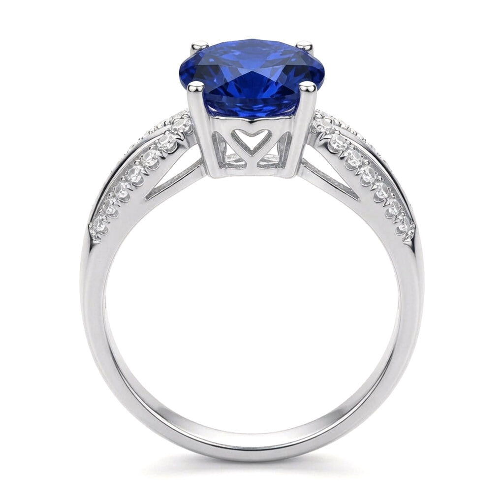 Silver  Blue CZ Shoulder Set Solitaire Engagement Ring - GVR790SAP