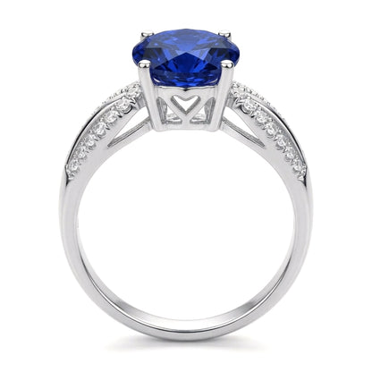 Silver  Blue CZ Shoulder Set Solitaire Engagement Ring - GVR790SAP