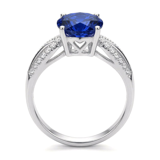 Silver  Blue CZ Shoulder Set Solitaire Engagement Ring - GVR790SAP