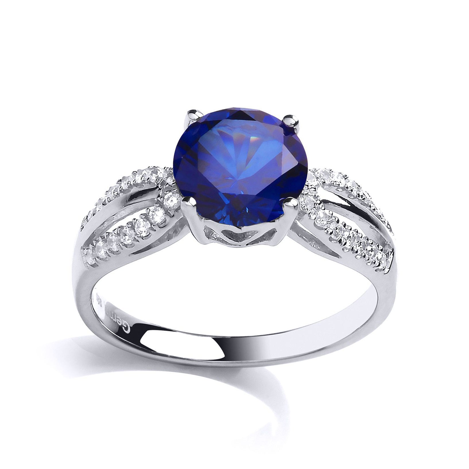 Silver  Blue CZ Shoulder Set Solitaire Engagement Ring - GVR790SAP