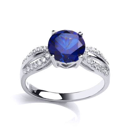 Silver  Blue CZ Shoulder Set Solitaire Engagement Ring - GVR790SAP