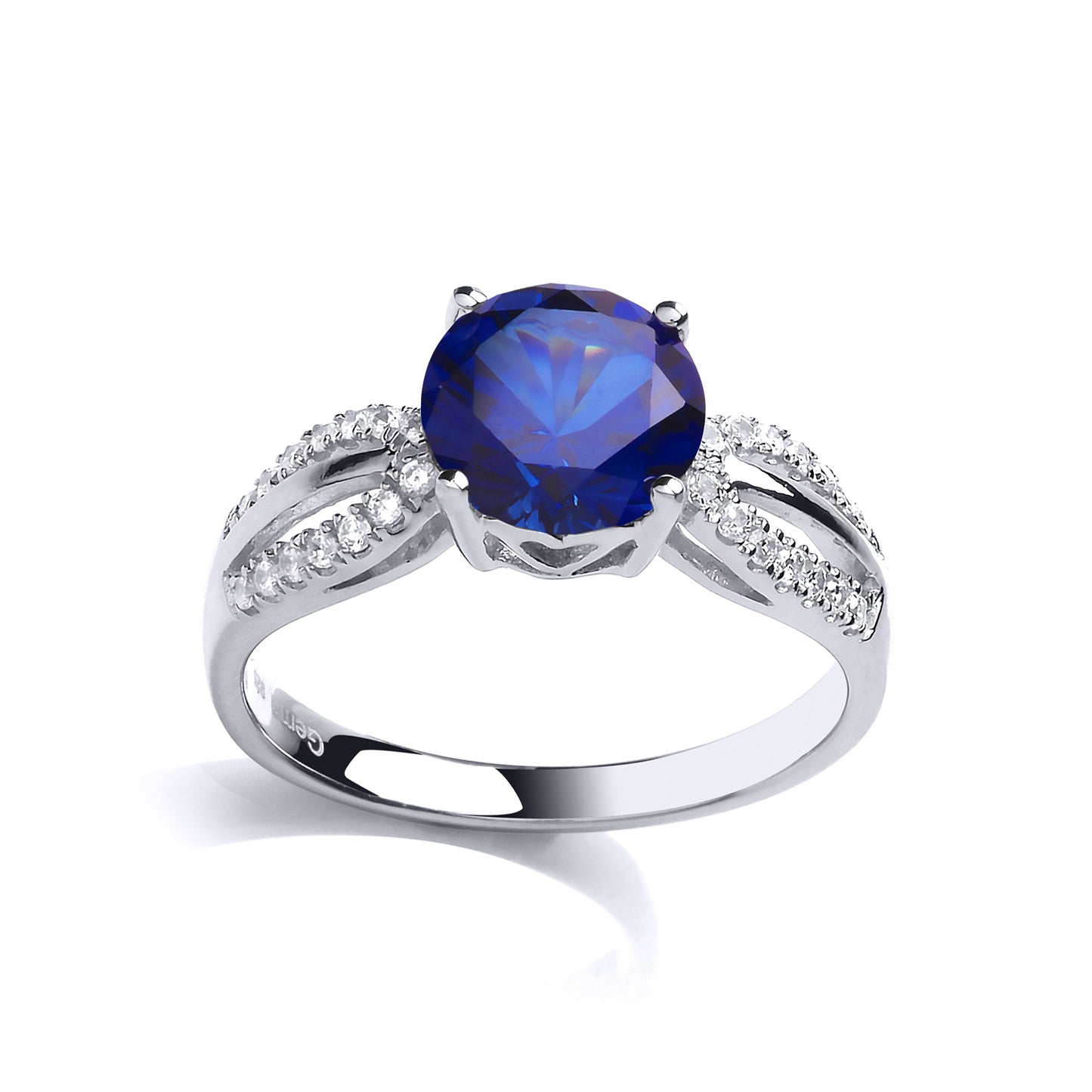 Silver  Blue CZ Shoulder Set Solitaire Engagement Ring - GVR790SAP