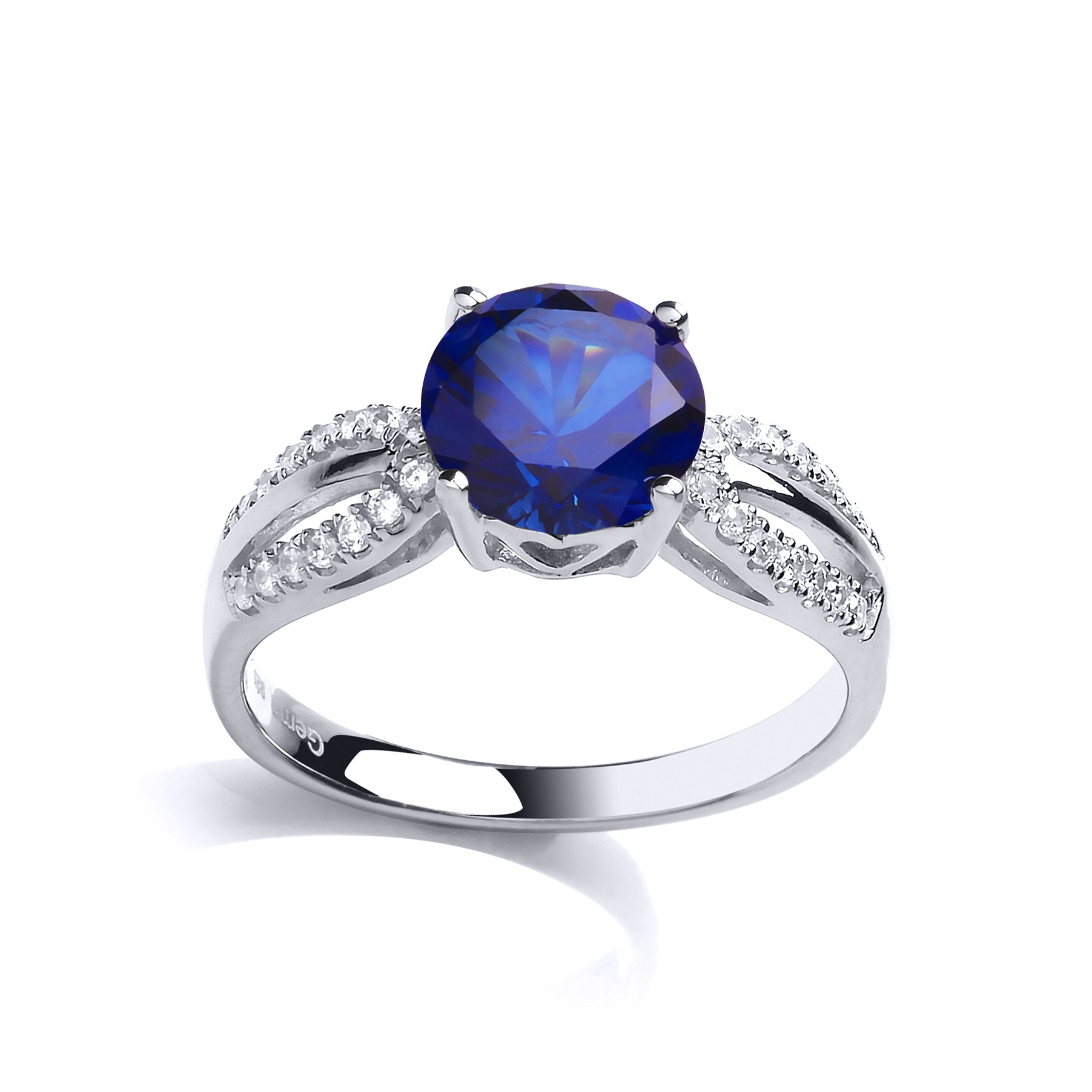 Silver  Blue CZ Shoulder Set Solitaire Engagement Ring - GVR790SAP