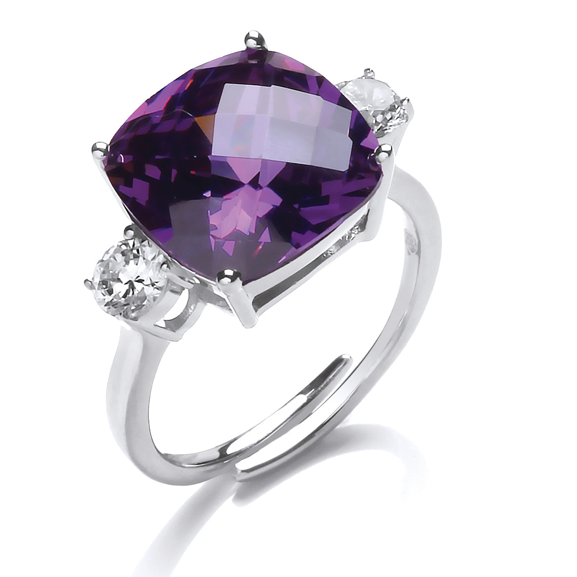 Silver  Purple Cushion CZ Shoulder-Set 4 Claw Solitaire Ring - GVR794AMY