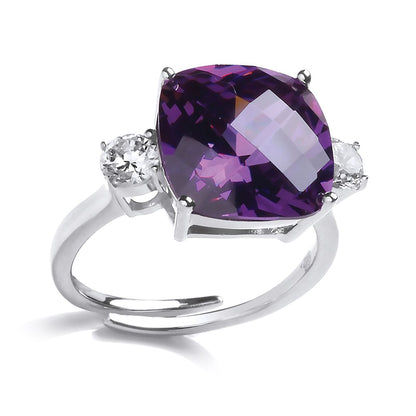 Silver  Purple Cushion CZ Shoulder-Set 4 Claw Solitaire Ring - GVR794AMY