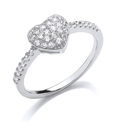 Silver  CZ Shoulder set Love Heart Engagement Ring - GVR796