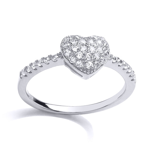 Silver  CZ Shoulder set Love Heart Engagement Ring - GVR796