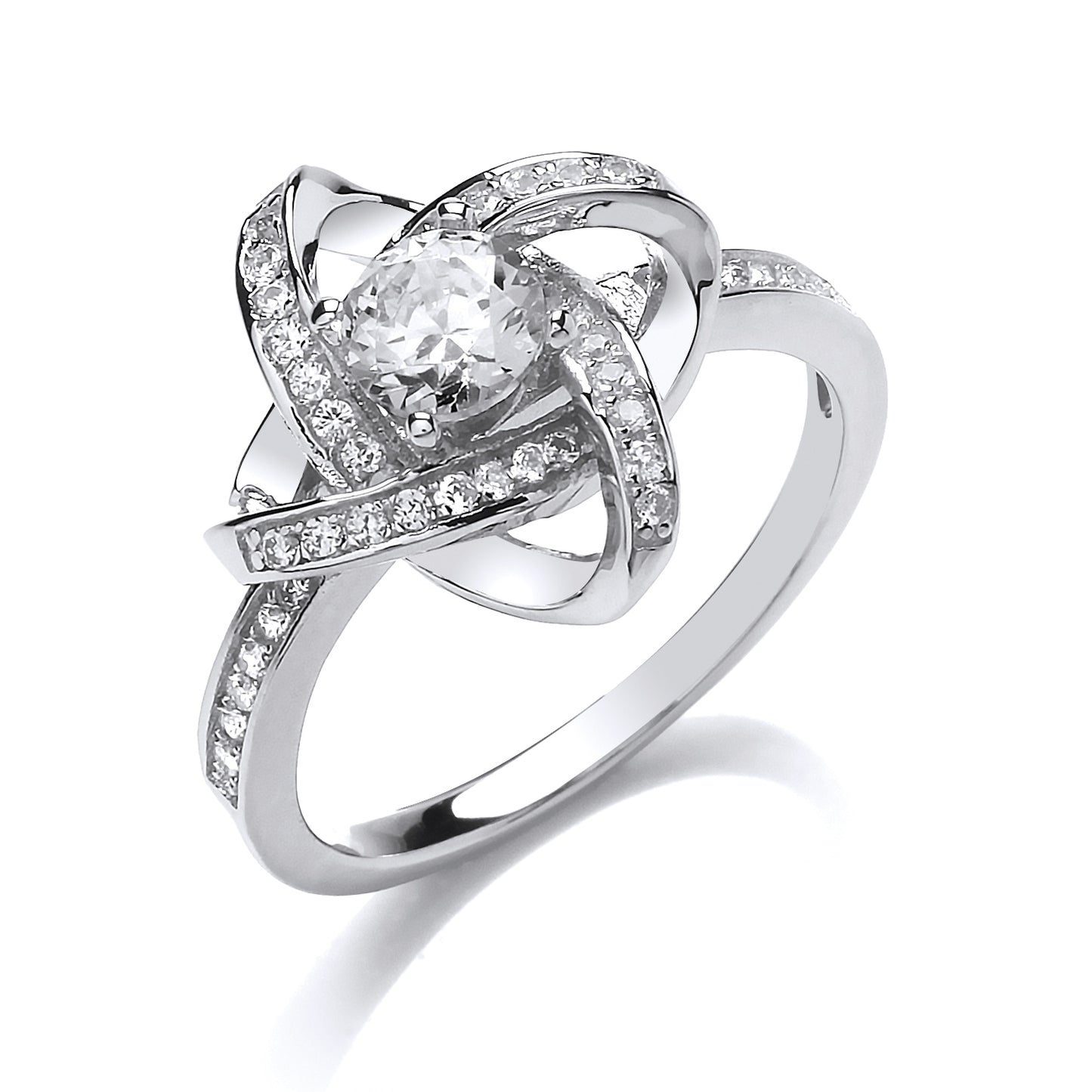 Silver  CZ Atom Halo Solitaire Engagement Ring - GVR797