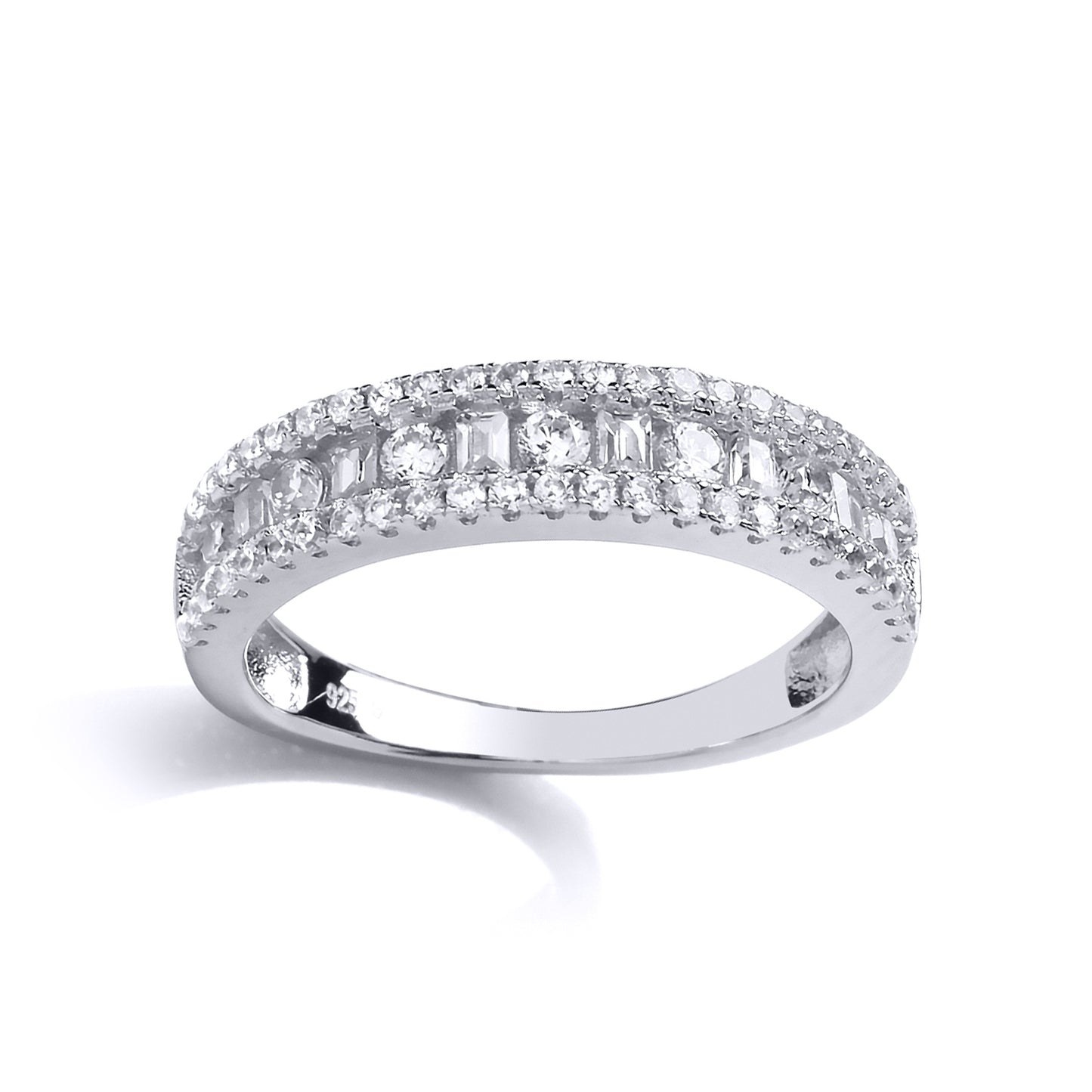 Silver  baguette CZ 3 Row Channel Eternity Ring - GVR798