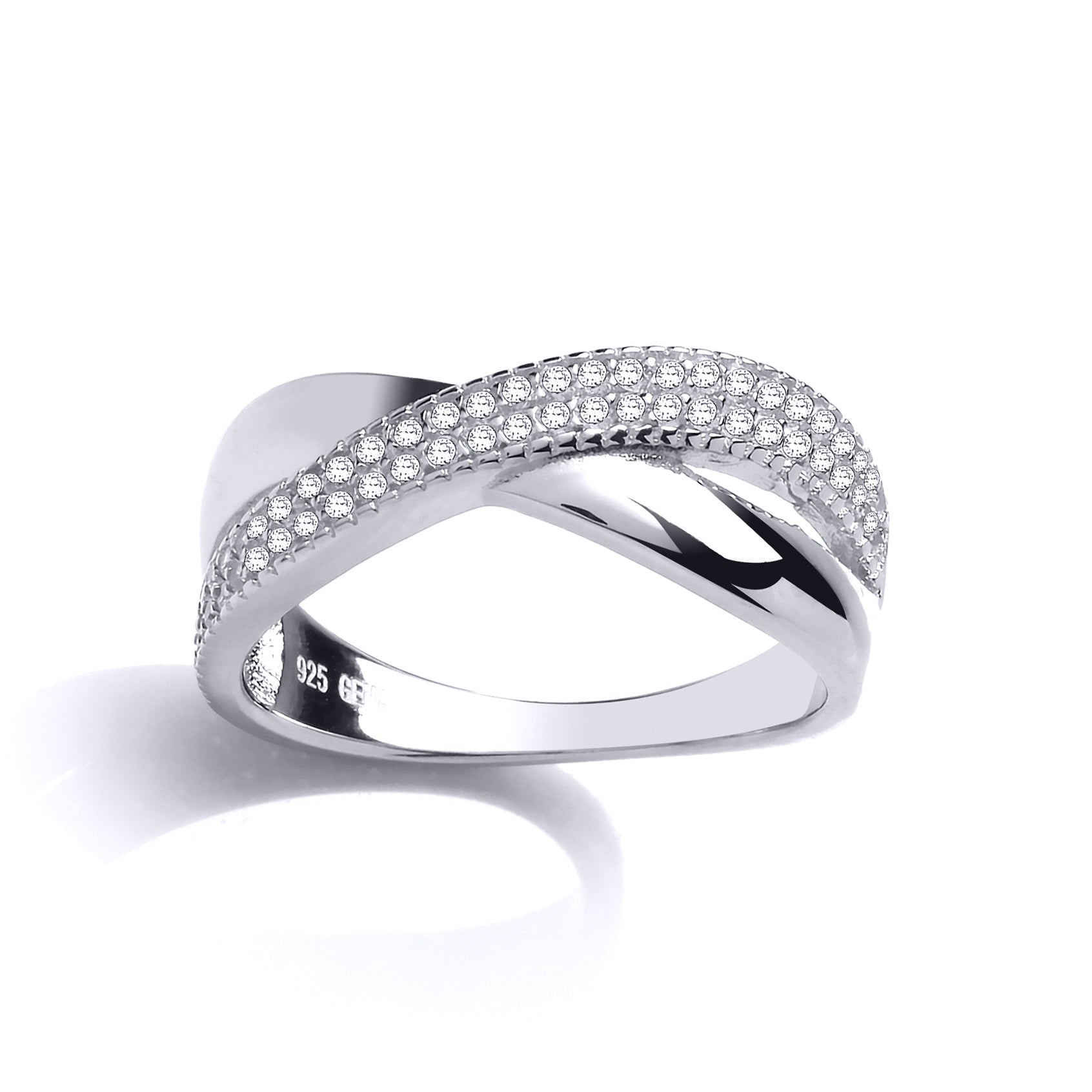 Silver  CZ Half n Half Crossover Eternity Ring - GVR799