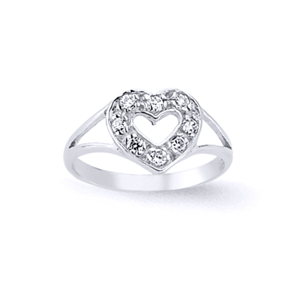 Girls Silver  CZ Split Shoulder Love Heart Dress Ring - GVR7K