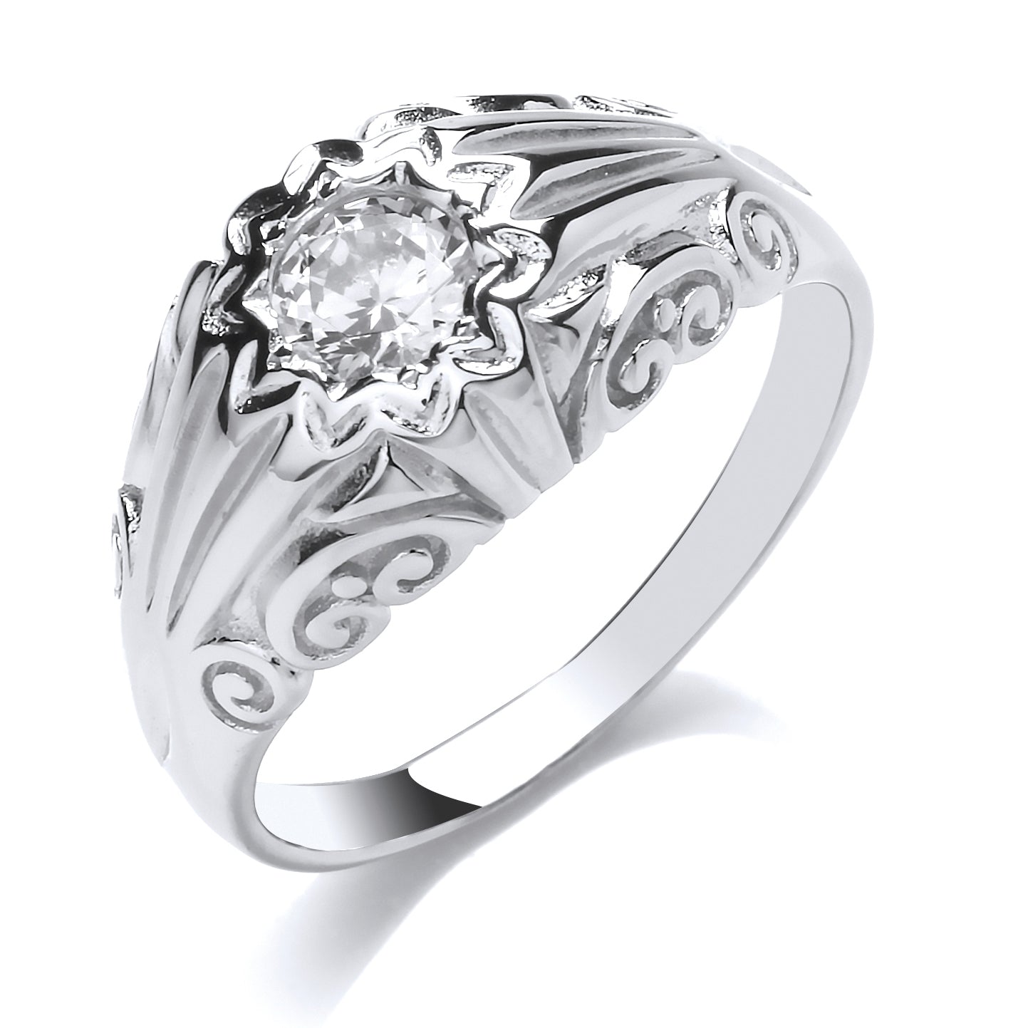 Mens Silver  CZ Gypsy Solitaire Signet Ring - GVR800