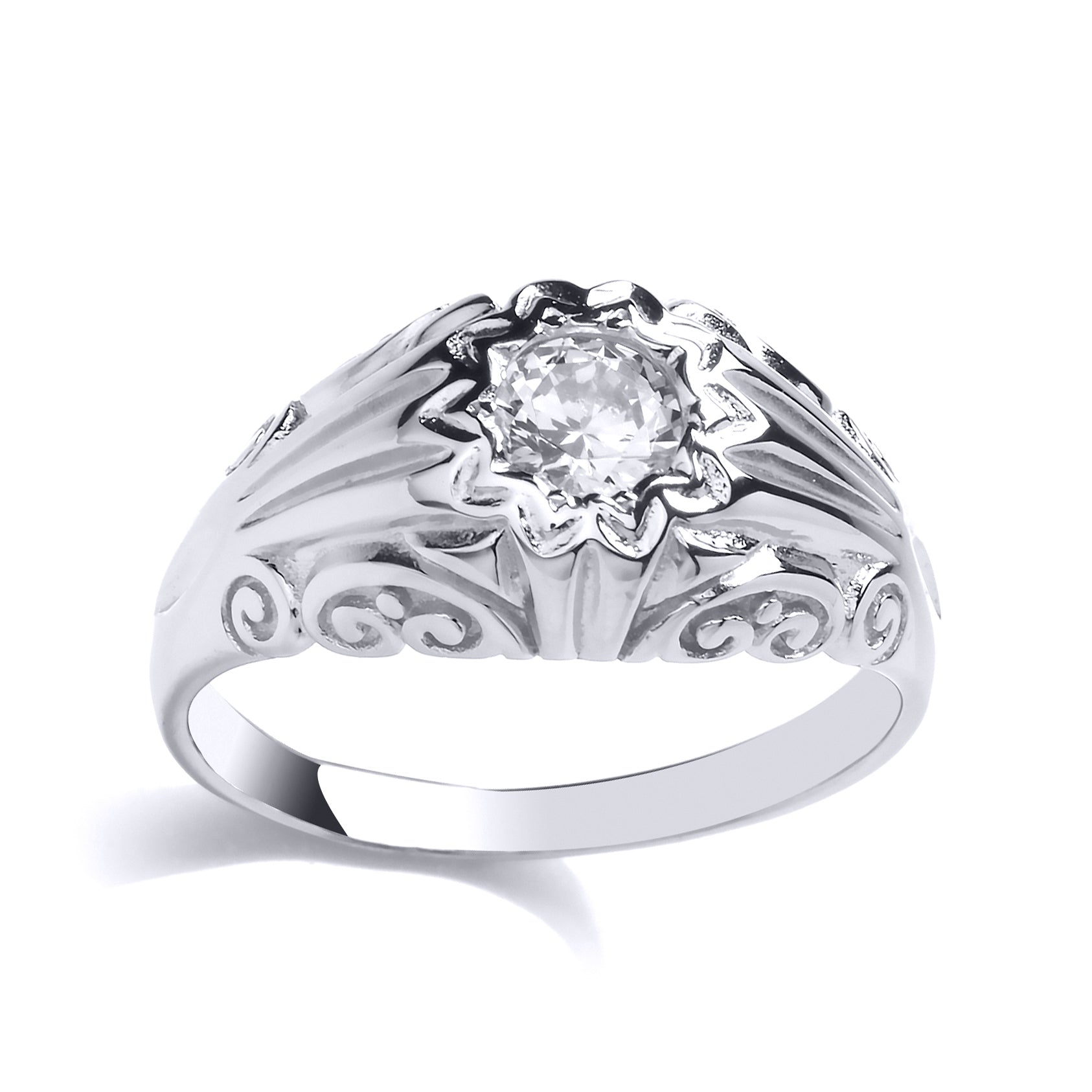 Mens Silver  CZ Gypsy Solitaire Signet Ring - GVR800