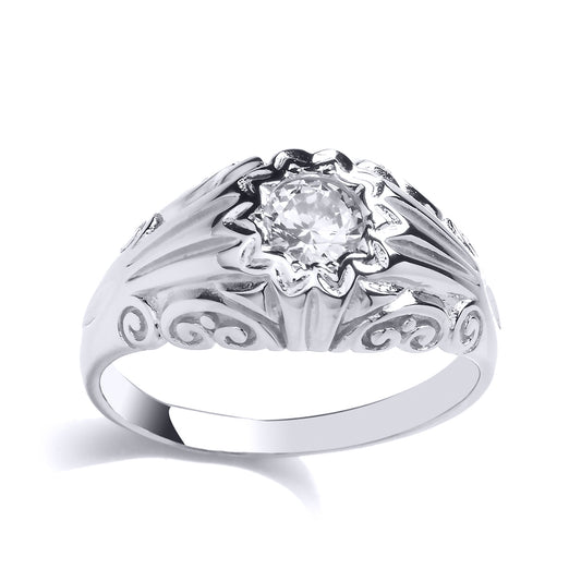 Mens Silver  CZ Gypsy Solitaire Signet Ring - GVR800