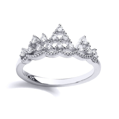 Silver  CZ Mountain King Crown Dress Ring - GVR801