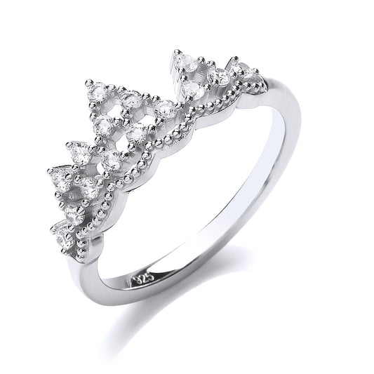 Silver  CZ Mountain King Crown Dress Ring - GVR801