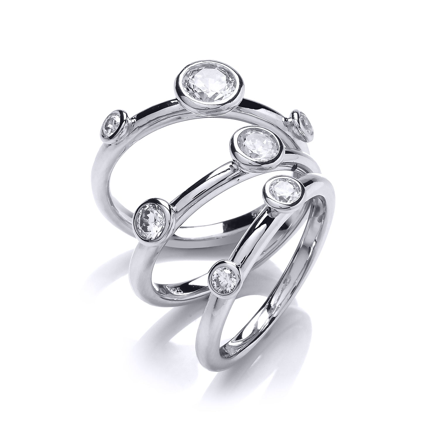 Silver  CZ Set of 3 Bubble Stacker Dress Ring - GVR802