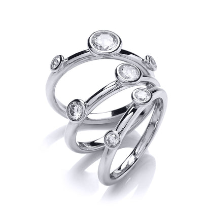 Silver  CZ Set of 3 Dancing Rain Bubbles Stacker Dress Ring - GVR802