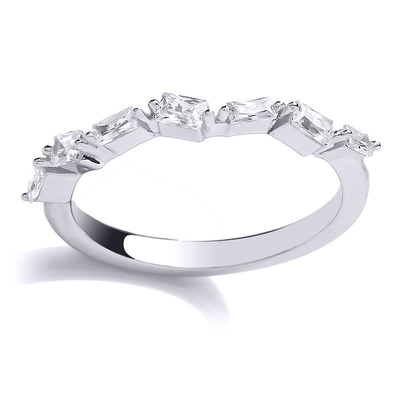 Silver  baguette CZ Zig Zag Art Deco Eternity Ring - GVR803