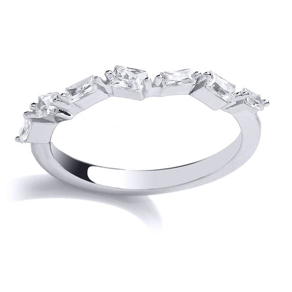 Silver  baguette CZ Zig Zag Art Deco Eternity Ring - GVR803