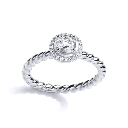 Silver  CZ Rope Twist Halo Solitaire Engagement Ring - GVR804