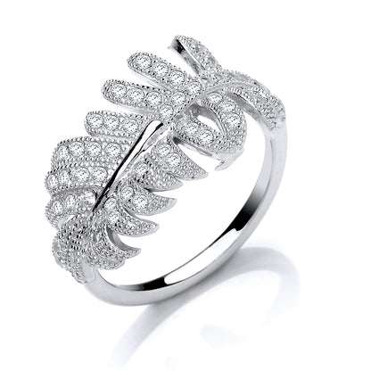 Silver  CZ Angel Wing Feather Dress Ring - GVR806