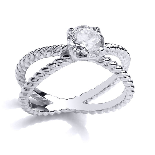 Silver  CZ Split Rope Twist Solitaire Engagement Ring - GVR807
