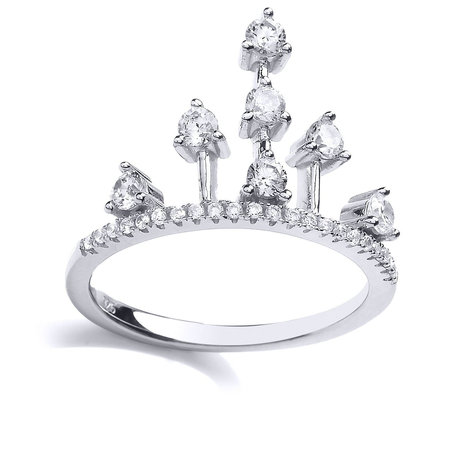Silver  CZ Princess Tiara Dress Ring - GVR811
