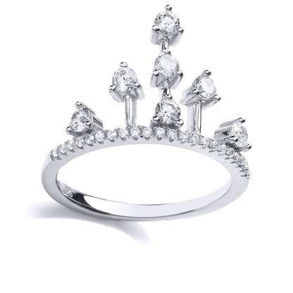Silver  CZ Princess Tiara Dress Ring - GVR811