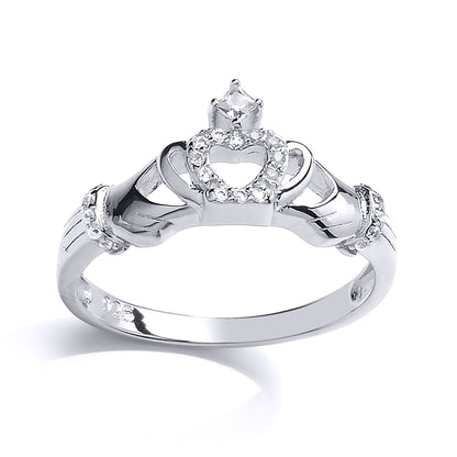 Silver  CZ Claddagh Dress Ring - GVR817