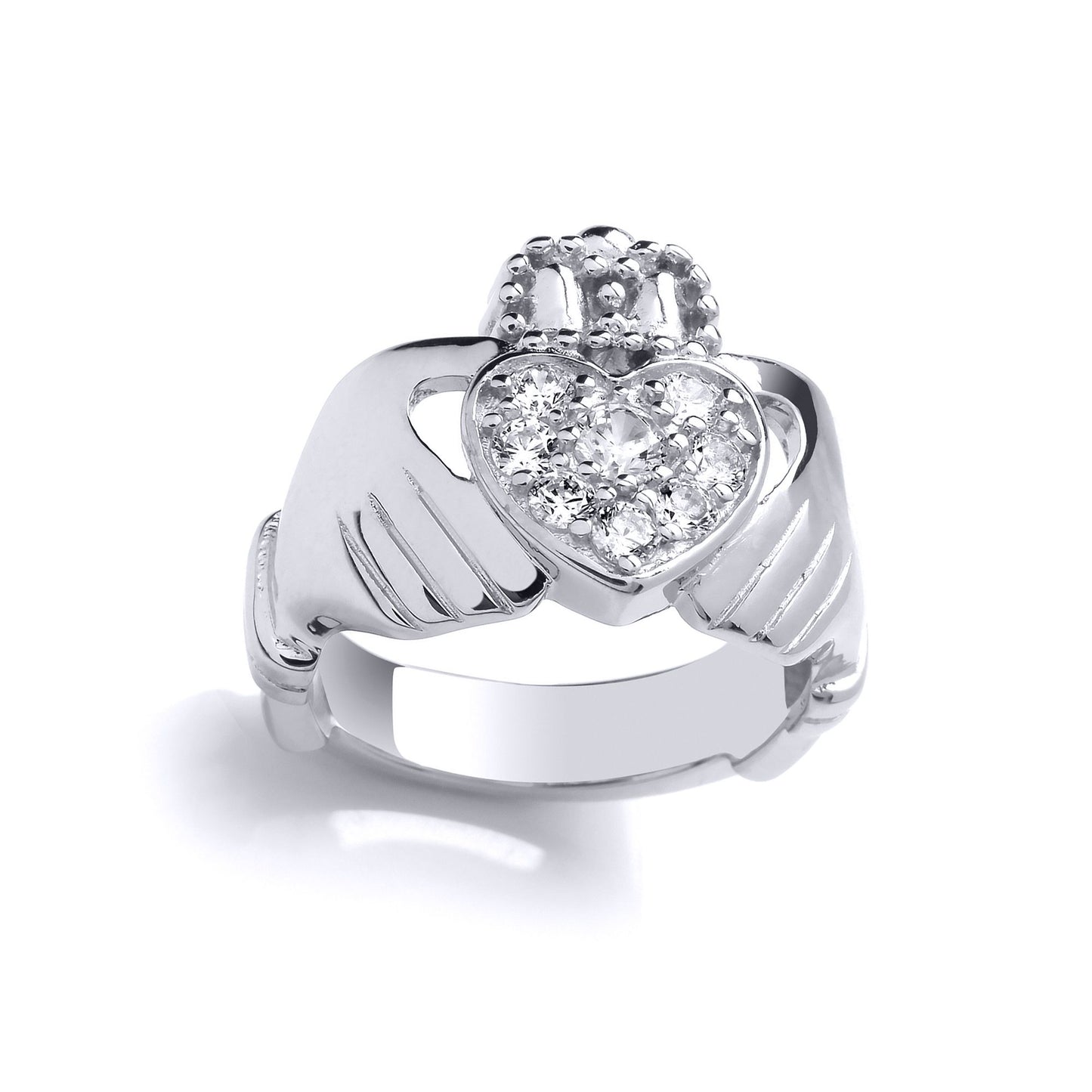 Silver  CZ Love Heart Crown Claddagh Dress Ring - GVR818