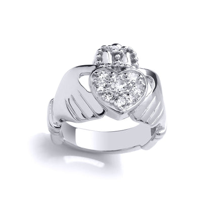 Silver  CZ Love Heart Crown Claddagh Dress Ring - GVR818