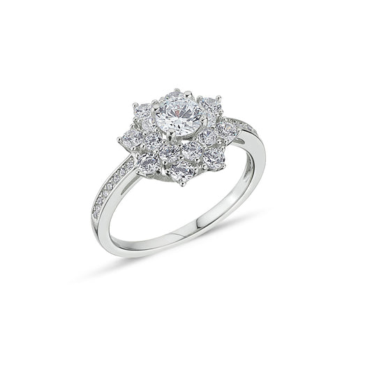 Silver  CZ 2 Tier Cluster Solitaire Dress Ring - GVR820