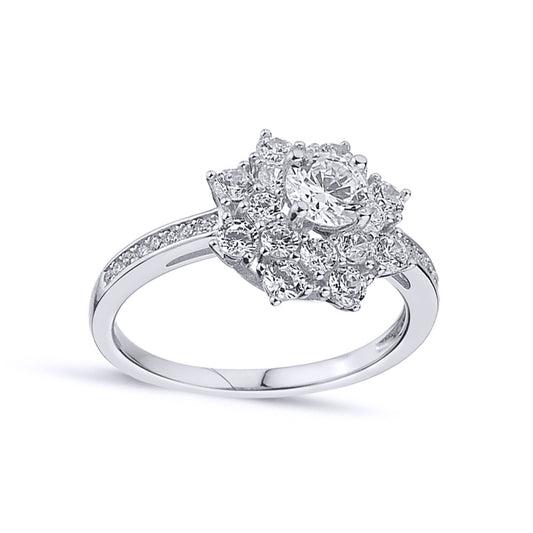 Silver  CZ 2 Tier Cluster Solitaire Dress Ring - GVR820