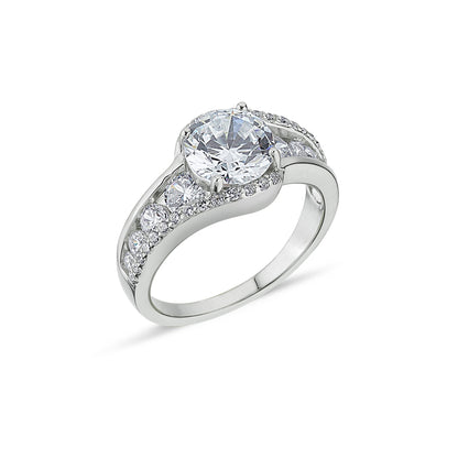 Silver  CZ Twisting Solitaire Dress Ring - GVR822