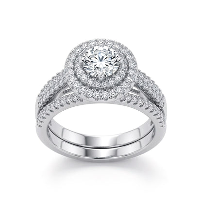 Silver  CZ Solitaire Halo Eternity Wedfit Bridal Rings Set - GVR823