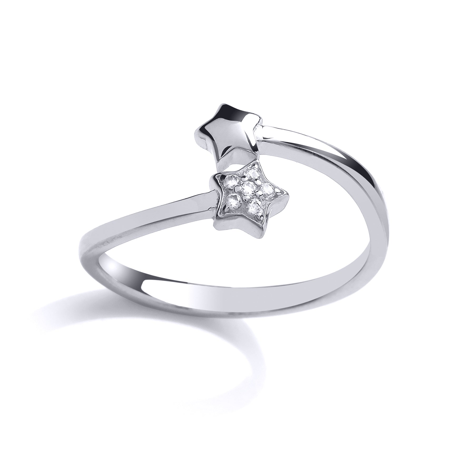 Silver  CZ Shooting Stars Crossover Dress Ring - GVR824