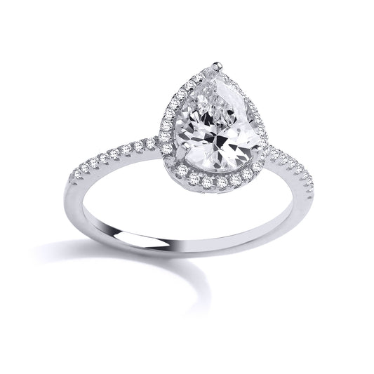 Silver  Pear CZ Shoulder-set Tear Drop Engagement Ring - GVR825