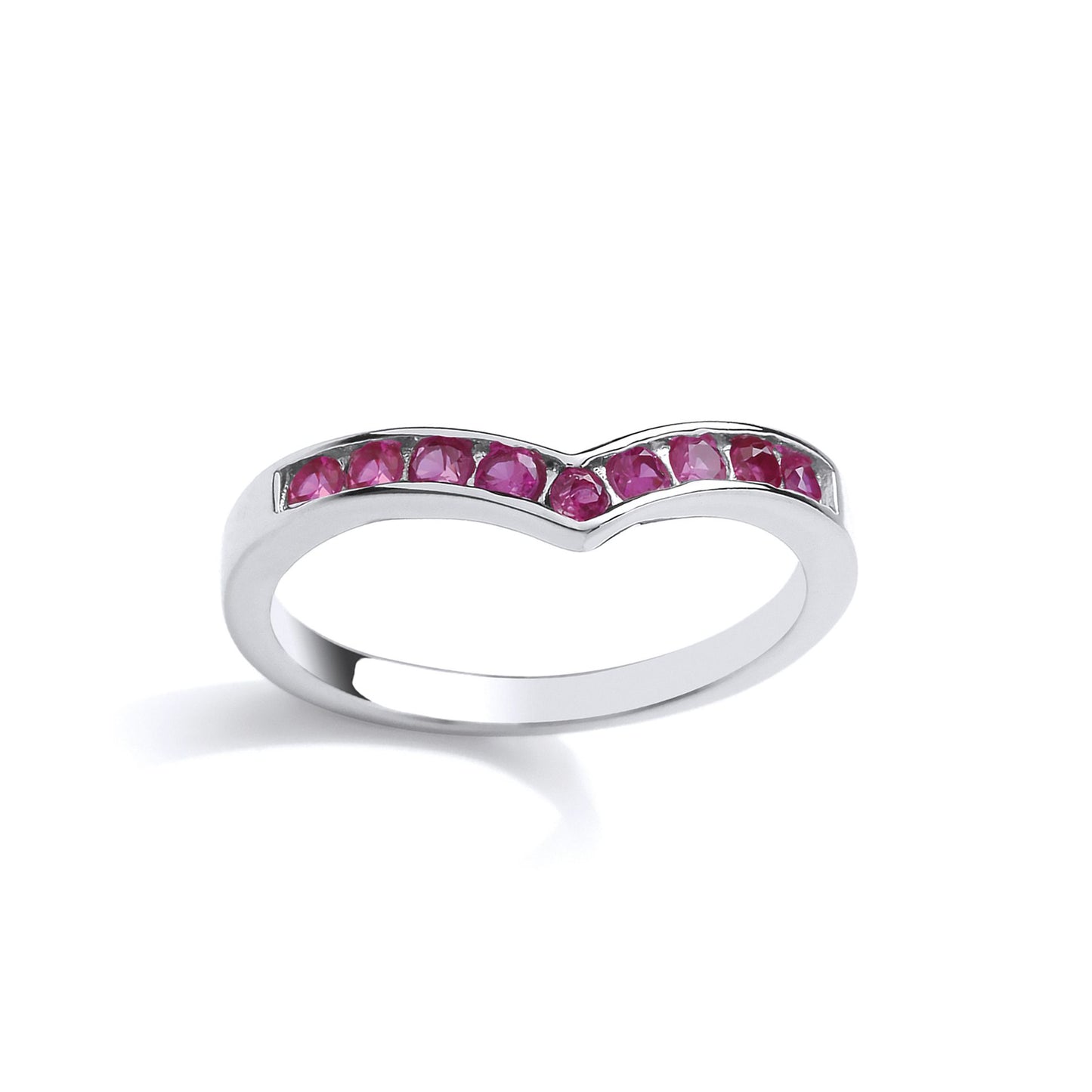 Silver  Red CZ 9 Stone Channel Set Wishbone Eternity Ring - GVR826RUB