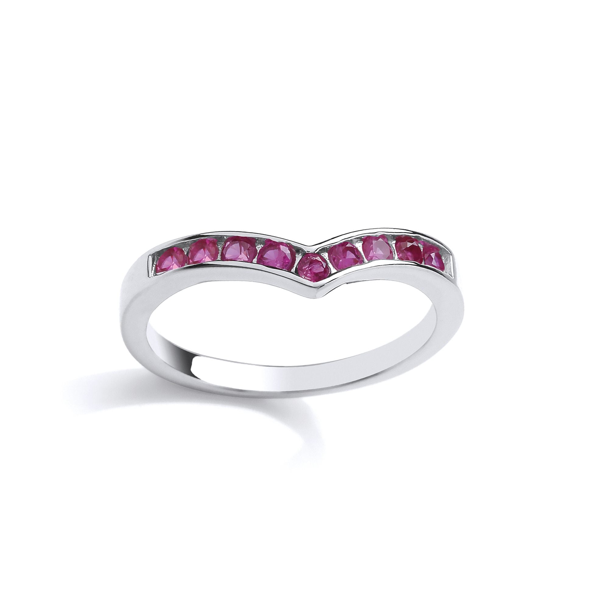 Silver  Red CZ 9 Stone Channel Set Wishbone Eternity Ring - GVR826RUB