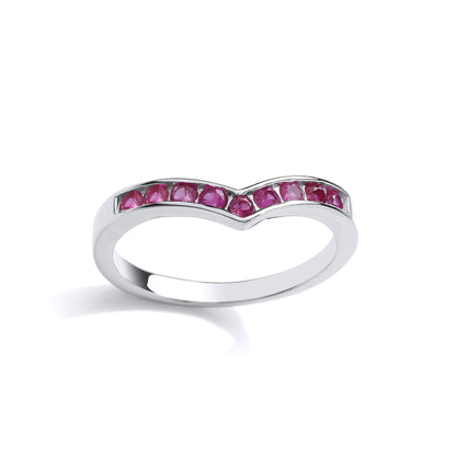 Silver  Red CZ 9 Stone Channel Set Wishbone Eternity Ring - GVR826RUB