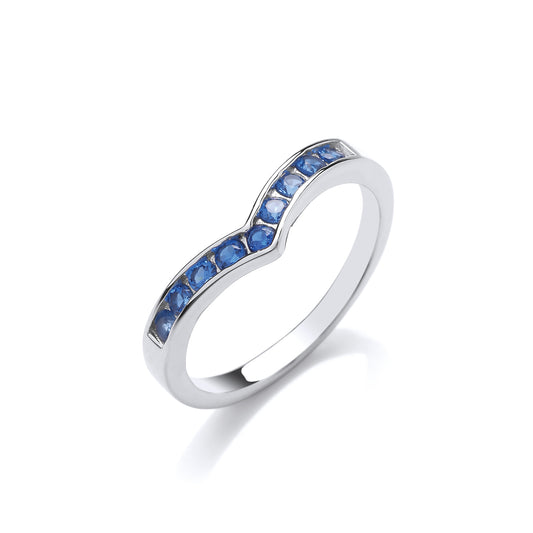 Silver  Blue CZ 9 Stone Channel Set Wishbone Eternity Ring - GVR826SAP